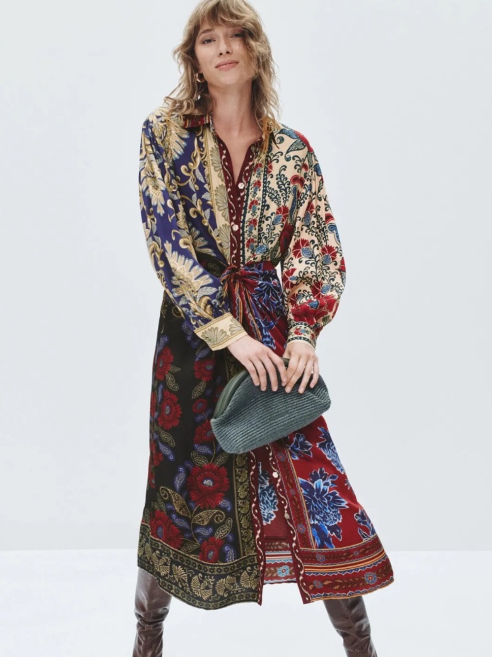 Farm Rio Navy Winter Mix Midi Dress
